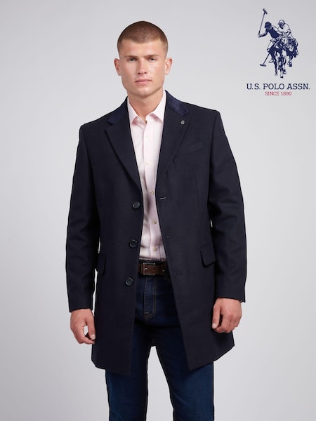 U.S. Polo Assn. Mens Blue Notch Overcoat (AJ6658) | ₪880