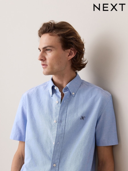 Light Blue Regular Fit 100% Organic Cotton Oxford Short Sleeve Shirt (AJ6660) | €28