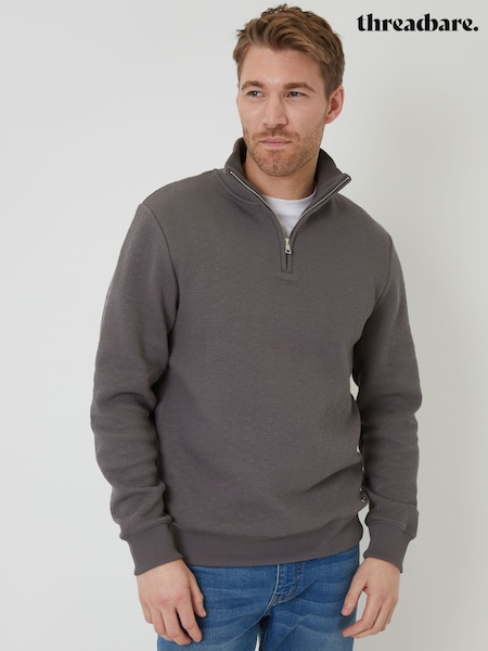 Threadbare Grey Jacquard Textured Quarter Zip Sweatshirt (AJ6793) | R$ 290