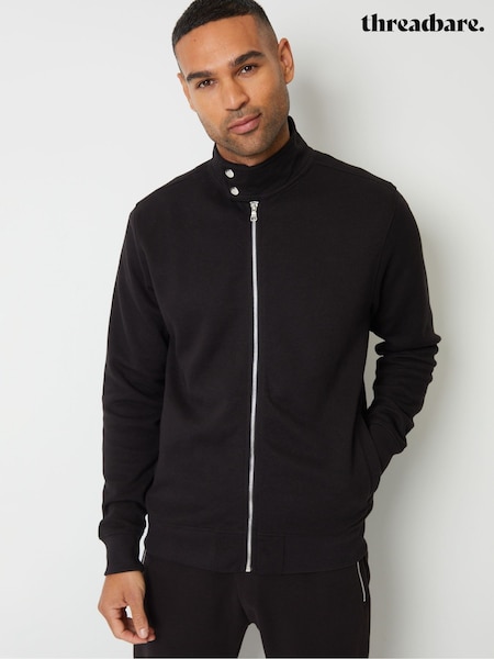 Threadbare Black Zip Up Popper Collar Pique Jacket (AJ6810) | 69 QAR