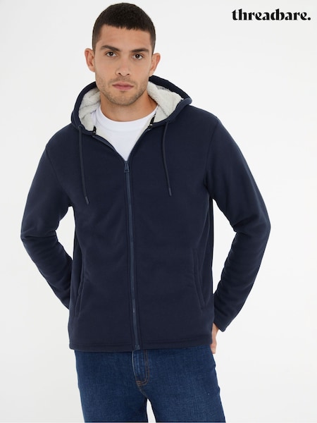 Albastru - Hanorac cu fermoar Threadbare Negru cu Țesătură de vafe, căptușit cu Sherpa (AJ6825) | 166 LEI