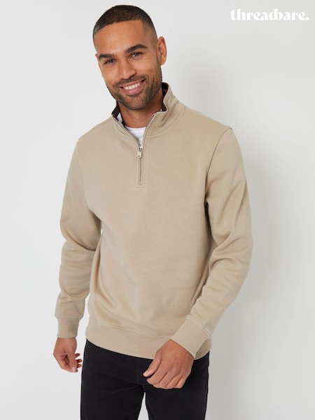 Коричневий - Threadbare Tipping комір Quarter Zip світшот (AJ6828) | 1 502 грн