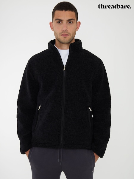 Negru - Jachetă fleece Threadbare Neutră cu fermoar și guler înalt (AJ6866) | 208 LEI