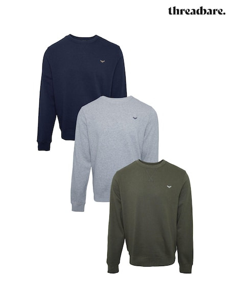Threadbare Navy/Grey/Khaki Crew Neck Sweatshirt (AJ6884) | AED365
