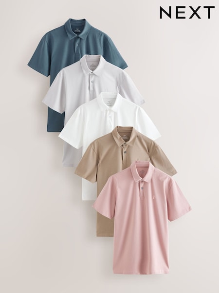White / Blue / Neutral / Pink / Grey Regular Fit Short Sleeve Jersey Polo Shirts 5 Pack (AJ6887) | €81