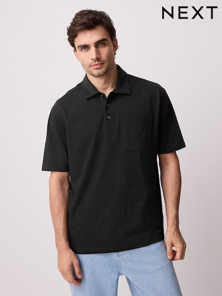 أسود - Heavyweight Button Neck Polo Shirt (AJ6891) | ‏96 د.إ.‏