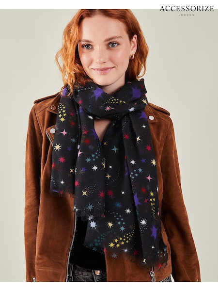 Accessorize Black Multicolour Star Print 100% Cotton Scarf (AJ6983) | €18.50