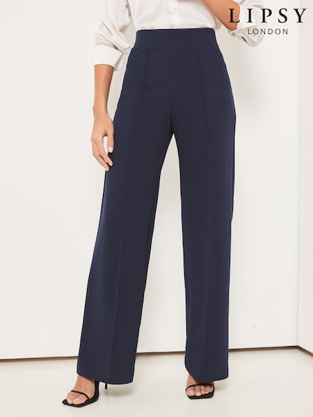 Lipsy Navy Blue Petite High Waist Wide Leg Tailored Trousers (AJ7002) | €42
