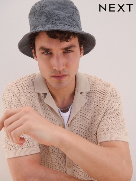 Albastru turcoaz - Reversible Embroidery Bucket 100% Cotton Hat (AJ7035) | 95 LEI
