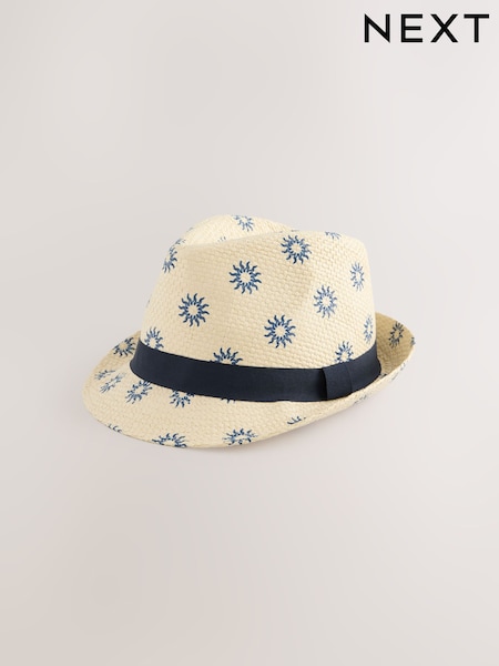 White Woven Sun Print Trilby Hat (AJ7039) | €17