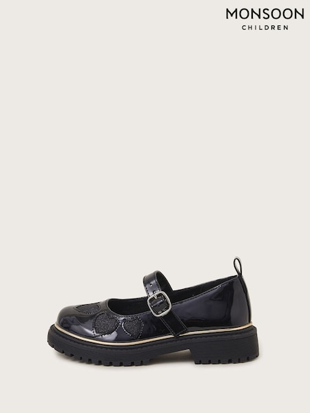Monsoon Black Glitter Heart Chunky Mary Jane Shoes (AJ7063) | AED199 - AED227