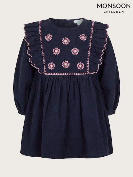 Monsoon Blue Baby Floral Embroidered Corduroy 100% Cotton Dress (AJ7084) | 103 QAR - 117 QAR