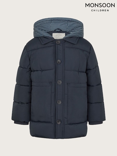 Monsoon Blue Houndstooth Hood Puffer Coat (AJ7085) | kr714 - kr928