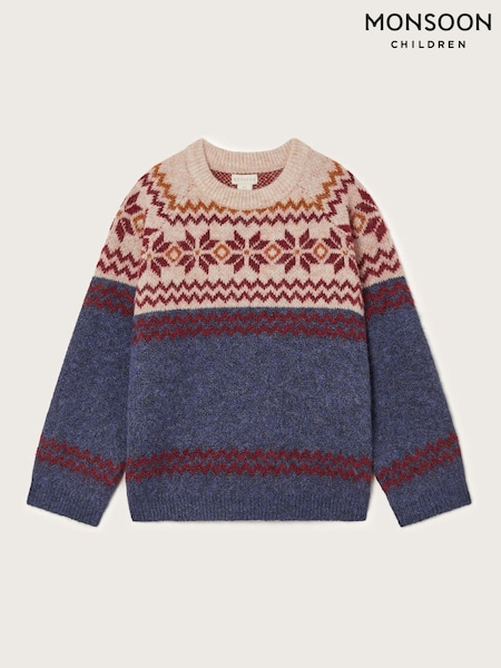 Monsoon Blue Fair Isle Pattern Crew Neck Jumper (AJ7092) | €18 - €22