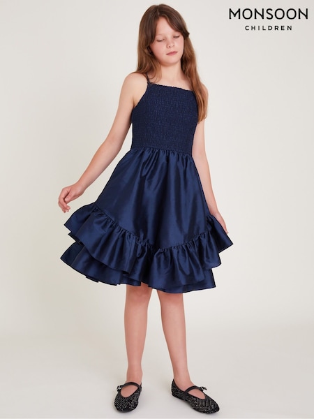Albastru - Monsoon Clariska Smocked Taffeta Rochie de bal (AJ7109) | 200 LEI - 221 LEI