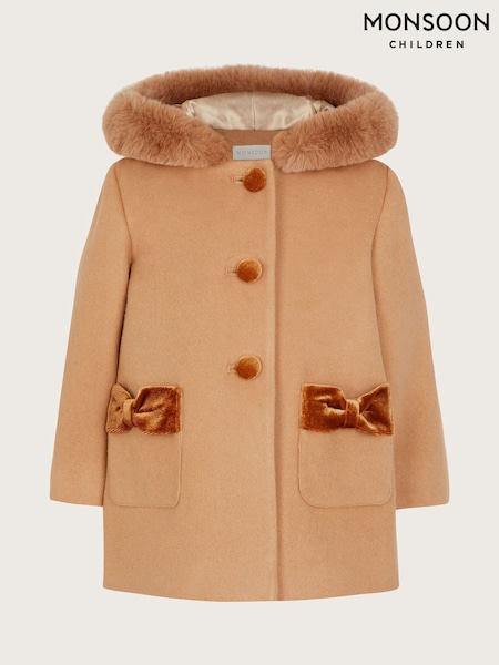 Monsoon Brown Baby Velvet Contrast Hooded Coat (AJ7117) | AED184 - AED199