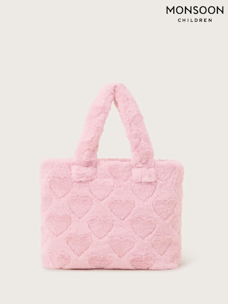 Monsoon Pink Heart Fluffy Faux Fur Tote Bag (AJ7119) | AED71