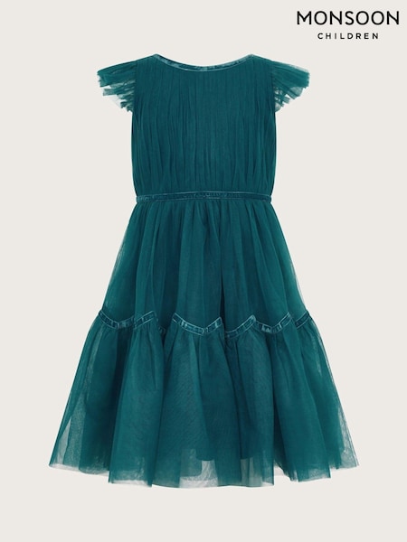 Monsoon Green Charlize Flutter Sleeve Tulle Dress (AJ7122) | 131 QAR - 145 QAR