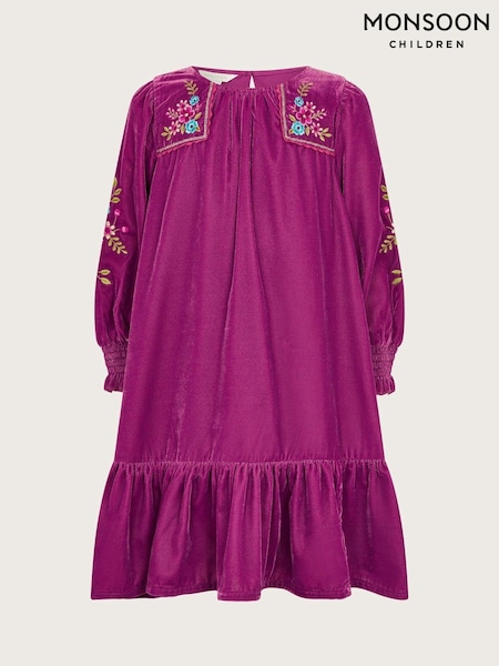 Monsoon Purple Embroidered Velvet Tunic Dress (AJ7125) | €24 - €27
