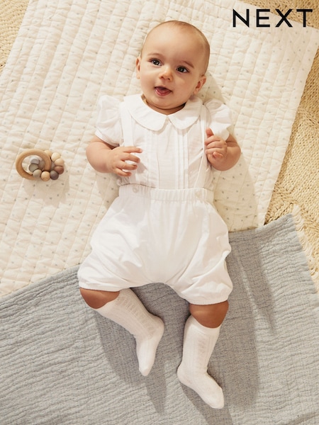 White Smart Shirt, Shorts And Socks 3 Piece Set (0mths-2yrs) (AJ7151) | $50 - $55
