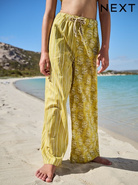 Olive Green Printed 100% Cotton Beach Trousers (3-16yrs) (AJ7170) | R$ 120 - R$ 165