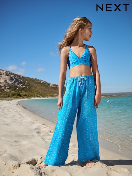 Blue Printed 100% Cotton Beach Trousers (3-16yrs) (AJ7173) | $21 - $30