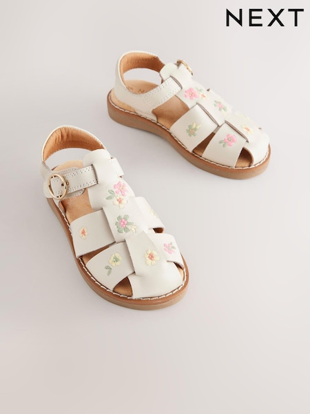 צבע ניטרלי עם רקמת פרח - Leather Fisherman Sandals (AJ7220) | ‏101‏₪ - ‏109‏ ₪