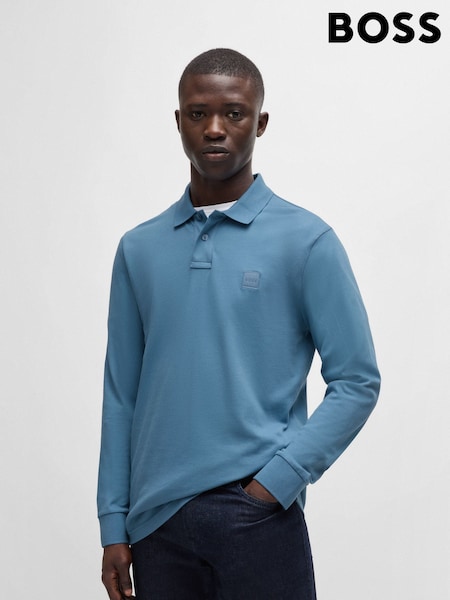 BOSS Blue Slim Fit Logo Patch Stretch Cotton Polo Shirt (AJ7290) | 253 QAR
