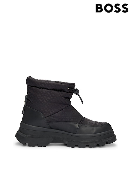 BOSS Black Leather Trim Boots With Monogram Pattern (AJ7297) | AED579