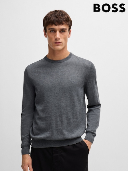 BOSS Grey Embroidered Logo Virgin Wool Sweater (AJ7298) | €85