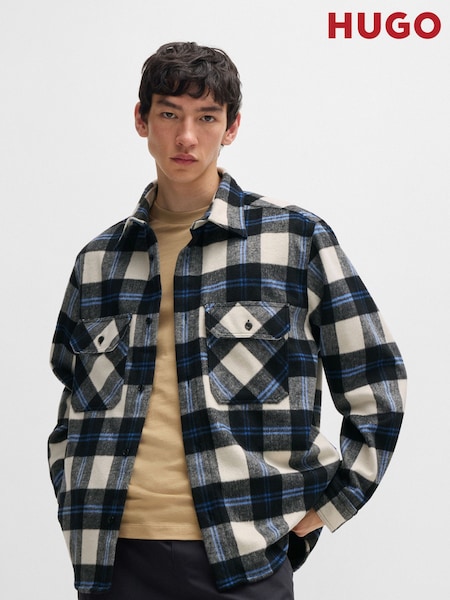 HUGO Grey/White Slim-Fit Checked Shirt in Brushed Fabric (AJ7299) | €110