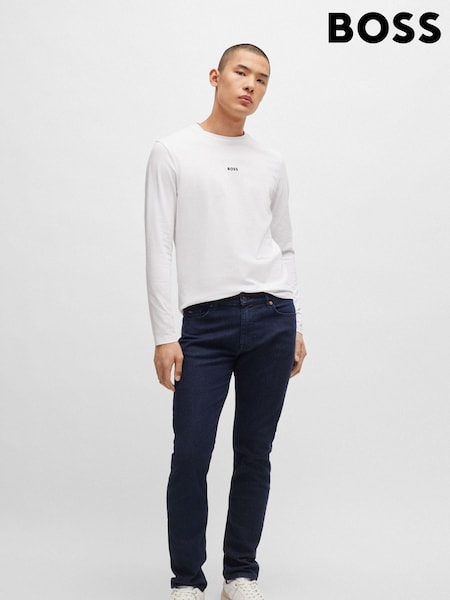 BOSS White Contrast Logo Stretch Cotton Long Sleeve T-Shirt (AJ7317) | 167 QAR