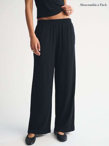 Black - Abercrombie & Fitch Ribbed Wide Leg Balloon Jersey Trousers