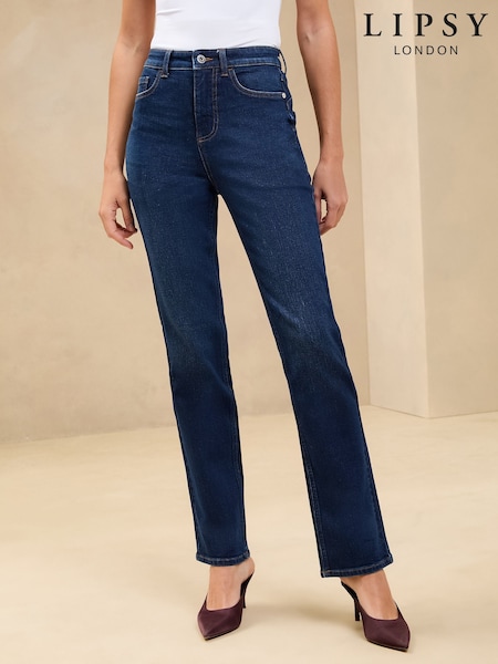 Lipsy Dark Wash Blue Sculpting High Waist Straight Leg Jeans (AJ7489) | 247 QAR