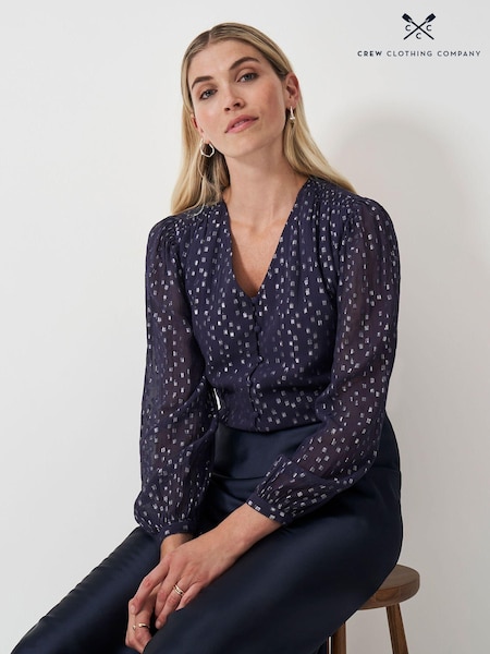 Crew Clothing Blue Lola Metallic Tie Back Blouse (AJ7550) | 322 QAR