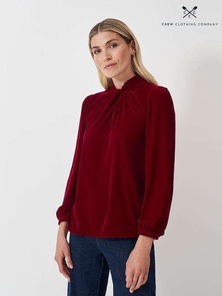 Crew Clothing Company Red Georgia Twist Front Velvet Top (AJ7554) | 225 QAR