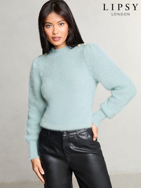 Azul - Lipsy Fluffy Metallic Puff Sleeve Knitted Jumper (AJ7564) | 65 €