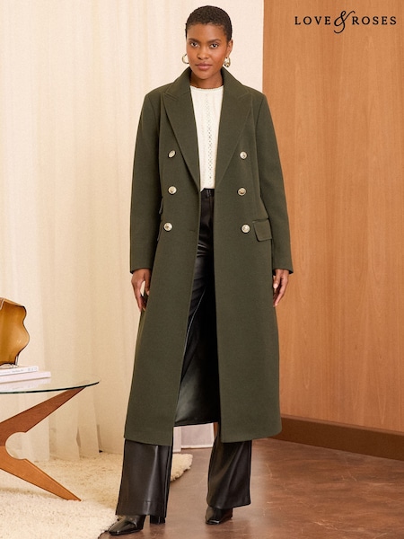 Love & Roses Double Breasted Hourglass Longline Coat (AJ7630) | 479 LEI