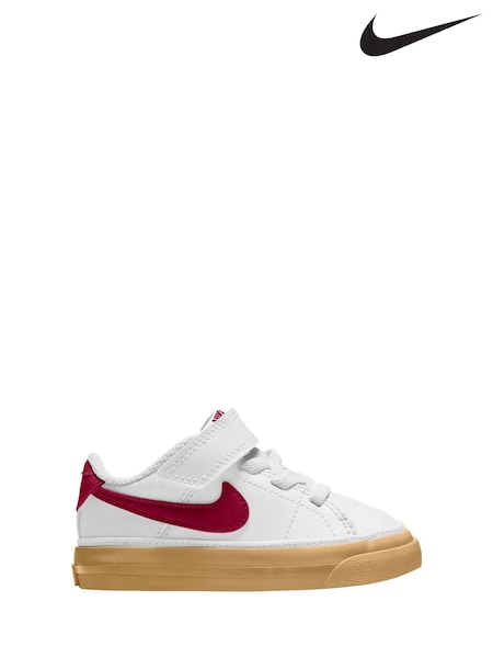 Nike White/Burgundy Team Red Infant Court Legacy Trainers (AJ7655) | €40