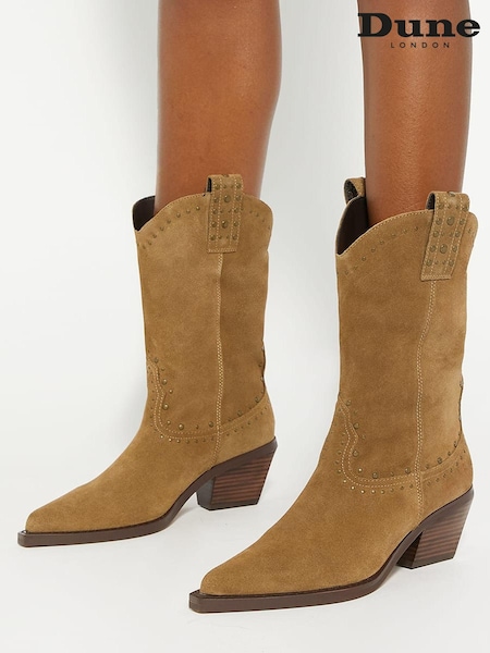 Dune London Cream Podeo Western Studded Boots (AJ7684) | €79