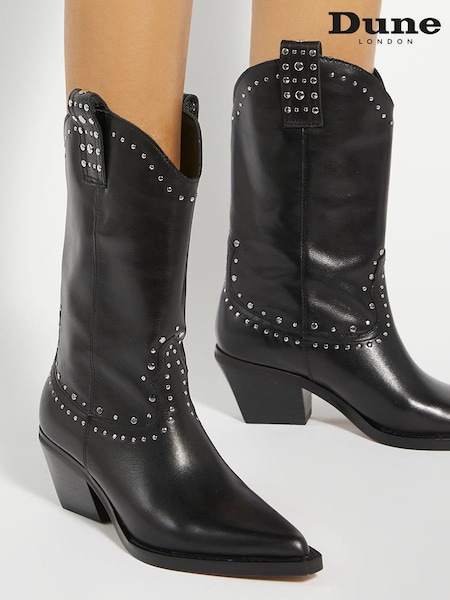 Dune London Black Podeo Western Studded Boots (AJ7696) | €108