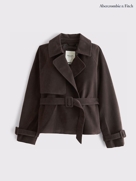 Қоңыр - Abercrombie & Fitch Suede Cropped Belted Trench Coat