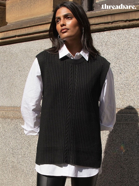 Threadbare Cable Knit Sweater Vest (AJ7805) | ‏134‏₪