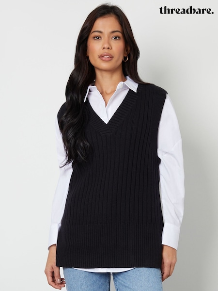 Threadbare V-neck Ribbed Knitted Sweater Vest (AJ7807) | ‏134‏₪