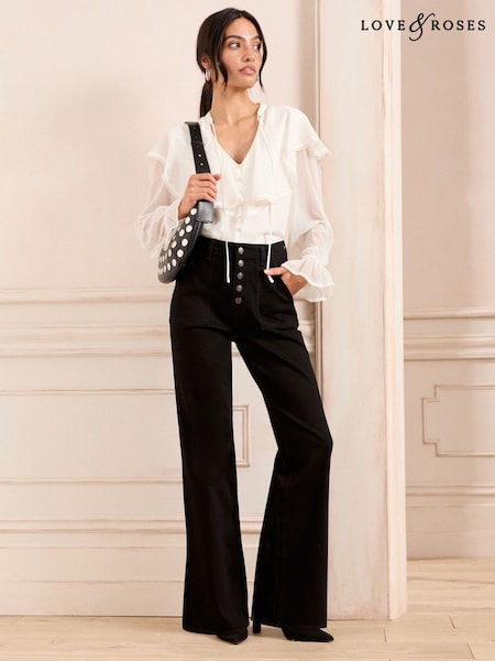 Чорний - Love & Roses Wide Leg Button Fly Jeans (AJ7813) | 3 124 грн