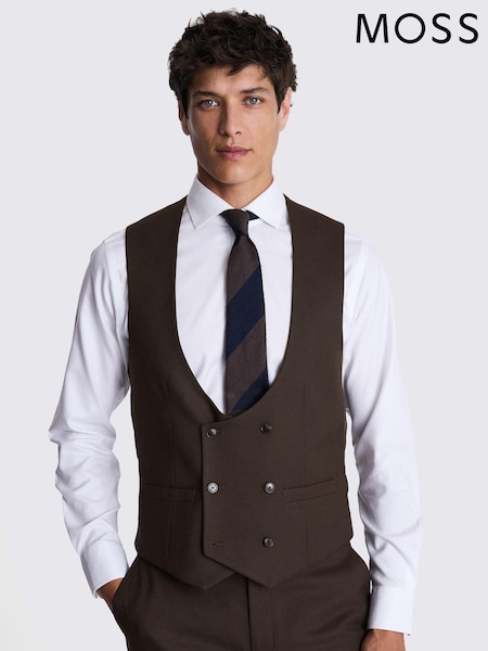 MOSS Brown Slim Fit Brown Flannel Waistcoat (AJ7824) | €114