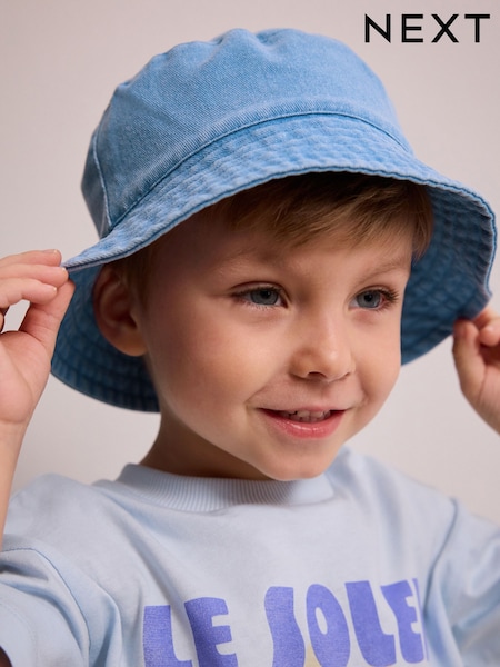 Blue 100% Cotton  Washed Bucket Hat (3mths-16yrs) (AJ7902) | €9 - €14