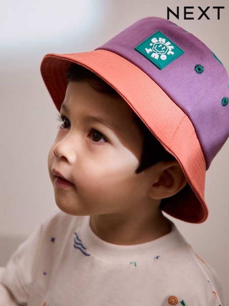 Purple/Blush 100% Cotton Colourblock Bucket Hat (3mths-10yrs) (AJ7908) | R$ 70 - R$ 90