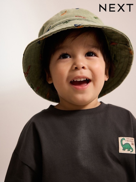 Green Emb Dino 100% Cotton Bucket Hat (3mths-10yrs) (AJ7933) | $14 - $17