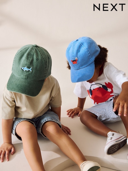 Shark/Crab Washed Caps 2 Pack (3mths-10yrs) (AJ7937) | $25 - $32
